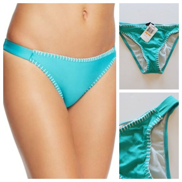 Splendid Womens Stitch Trim Swim Bikini Bottom Turquoise Green Small NWT - Picture 1 of 6
